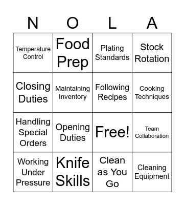 Heart of House Louisiana Purchase Gen. Training Bingo Card