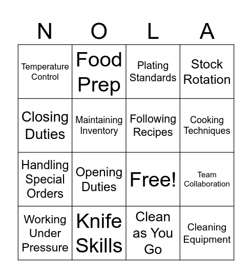 Heart of House Louisiana Purchase Gen. Training Bingo Card