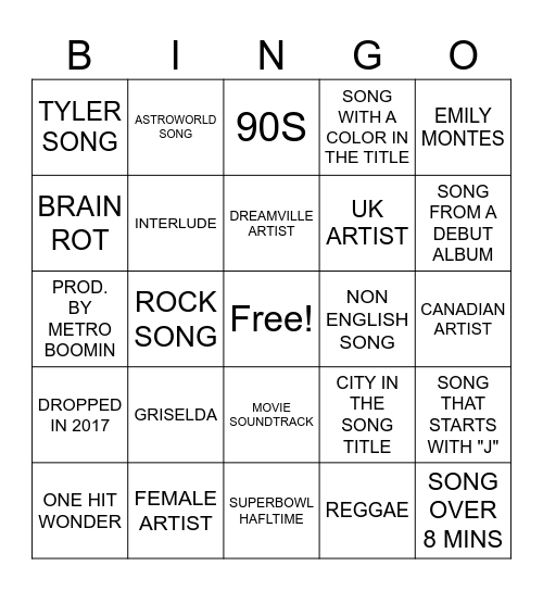 MUSIC BINGO EP 1 Bingo Card