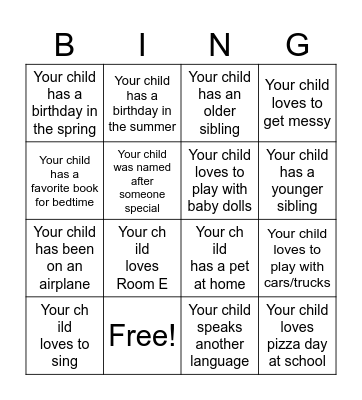 Room E Bingo Card