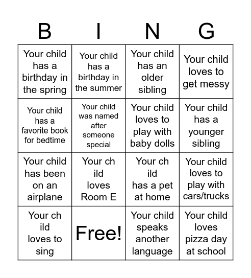 Room E Bingo Card