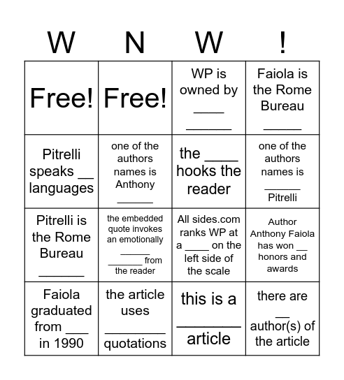 WORLD NEWS WEDNESDAY Bingo Card