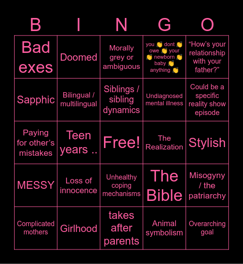 Jane OC Bingo Card