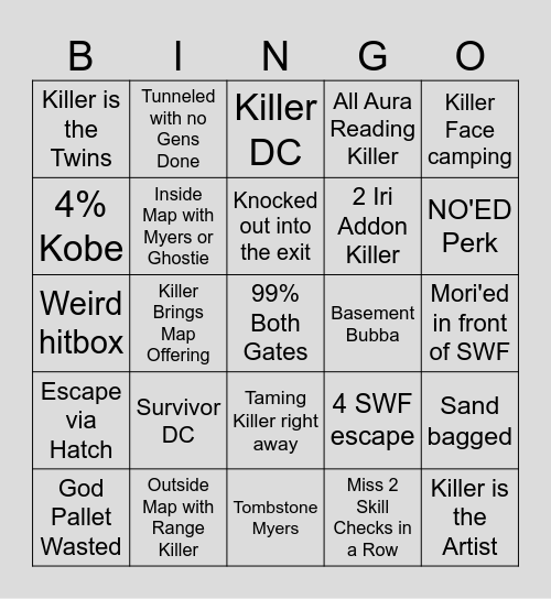 Birthday DBD Bingo Card