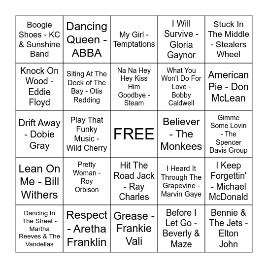 "Oldies" but Goodies Bingo Card