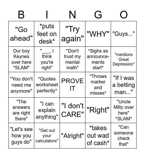 Mr. Legere Bingo Card