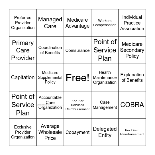 Managed Care Bingo Card