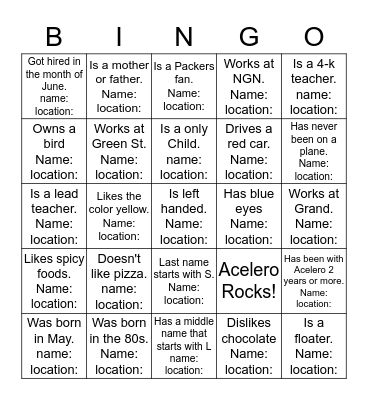 Find someone who... Bingo Card