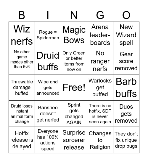 Dark and Darker Hotfix Bingo Card