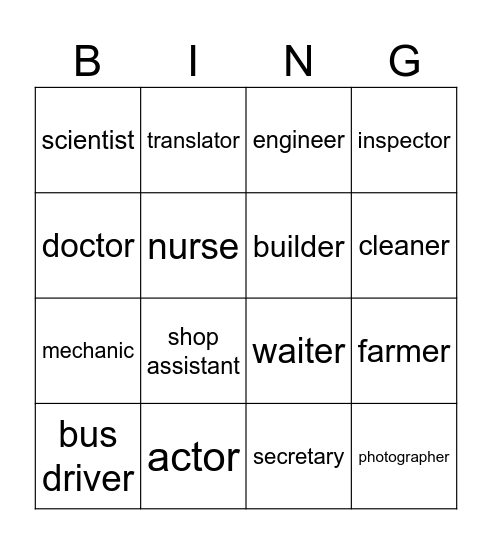 Jobs Bingo Card