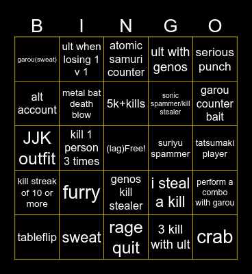 freaky battlegrounds bingo Card