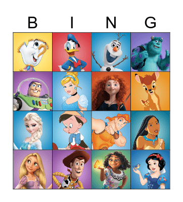 Disney Characters Bingo Card