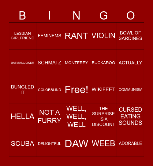 NIKATINE BINGO Card