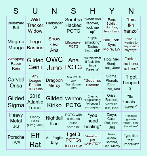 OW Stream Bingo Card