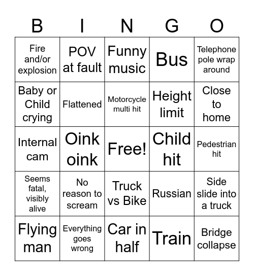 Car crash comp BINGO Card