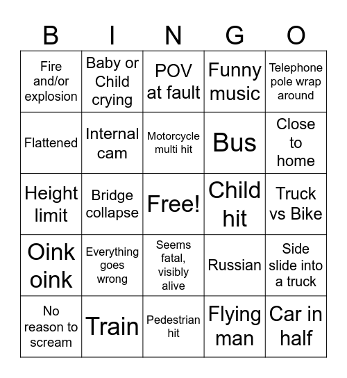 Car crash comp BINGO Card