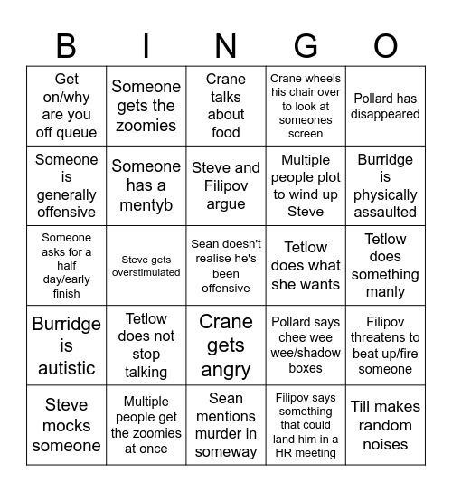 TSI Bingo Card