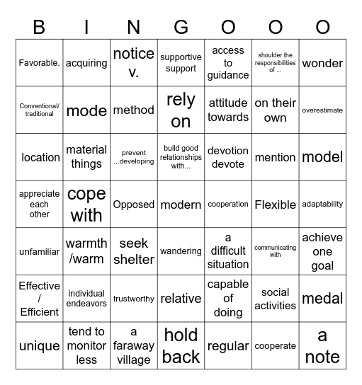 第8周周测必会词2  name:_____________ Bingo Card