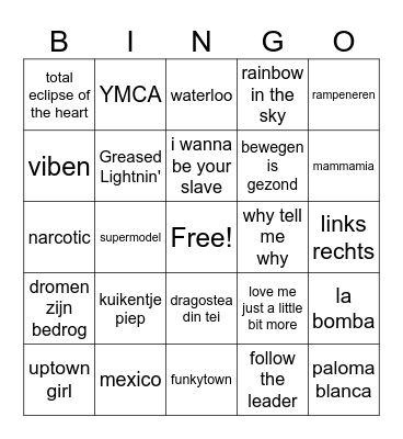 Explo Karaoke Bingo Card
