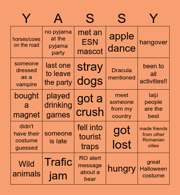 Halloween in Transylvania Bingo Card