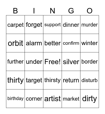 2 - syllable words Bingo Card