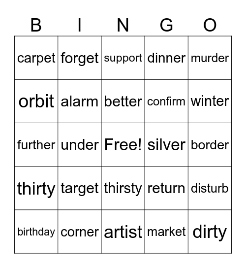 2 - syllable words Bingo Card