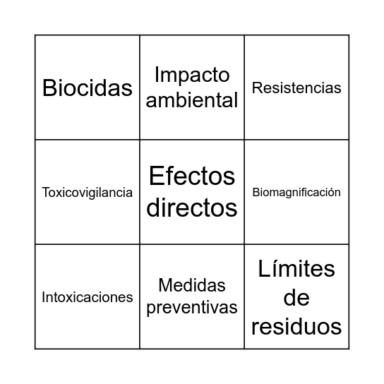 Toxicología y efectos de biocidas Bingo Card