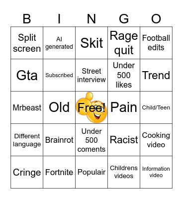 Youtube shorts bingo Card