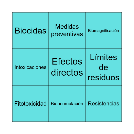 Toxicología y efectos de biocidas Bingo Card