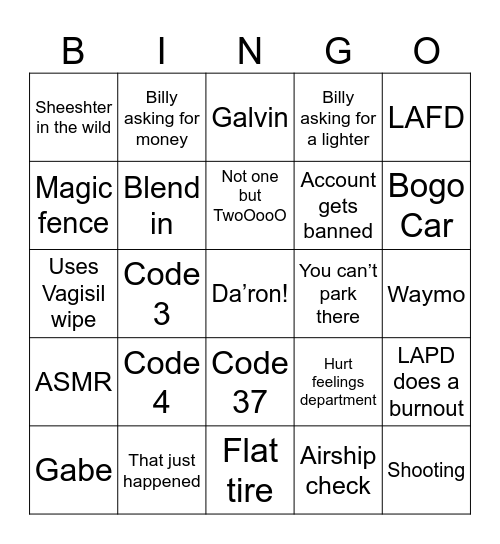 Sheeshters Bingo Card