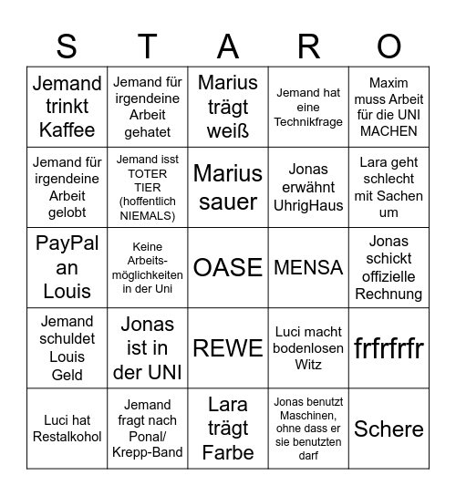 SEMESTERSTART Bingo Card