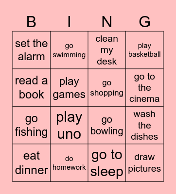 activities Bingo Card