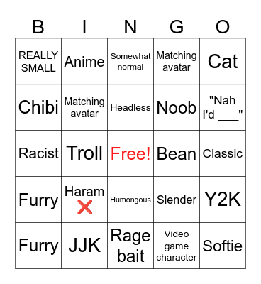 Roblox avatar Bingo Card