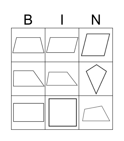 Čtyřúhelníky Bingo Card