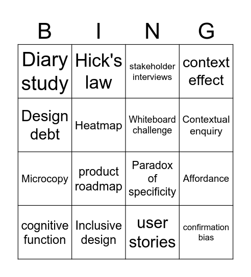 Designers' bingo Card