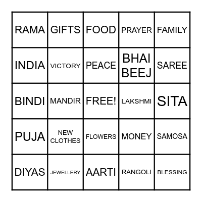 DIWALI Bingo Card