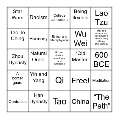 Lao Tzu Bingo Card