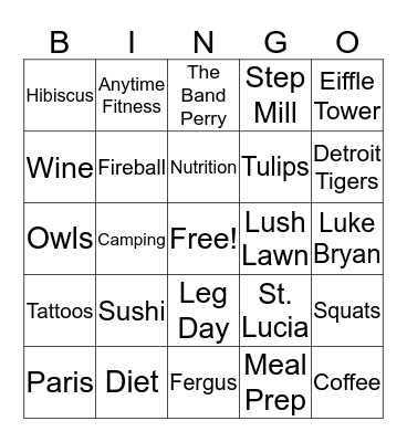 Vanessa's Bridal Bingo Card