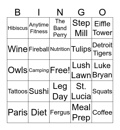 Vanessa's Bridal Bingo Card