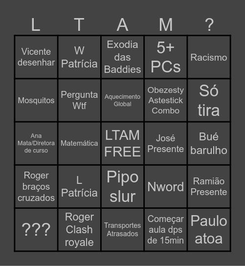 Bingo LTAM Bingo Card