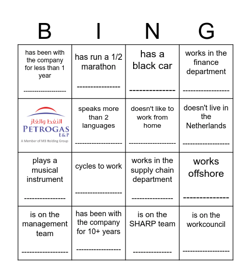 Petrogas Bingo Card