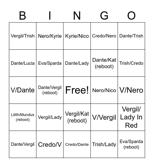 DMC pairings bingo Card