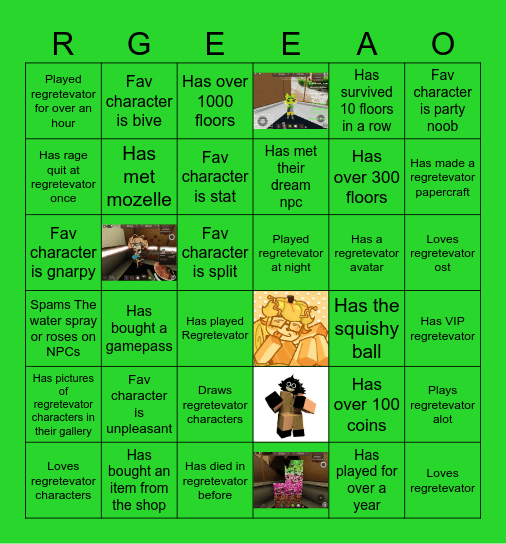 Regretevator bingo! Bingo Card