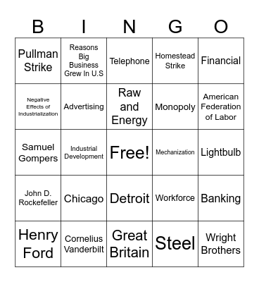 Industrialization Bingo Card