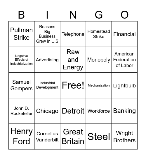 Industrialization Bingo Card