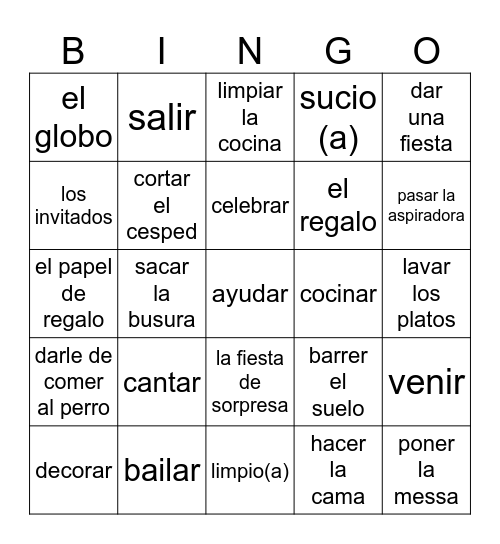 Fiesta en Casa Bingo Card