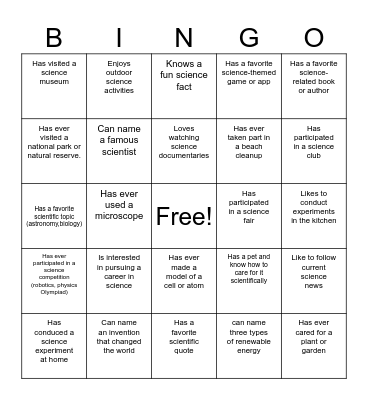 Science Bingo Card