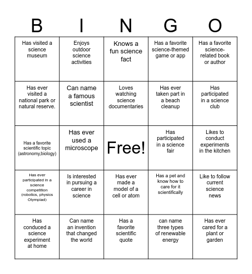 Science Bingo Card