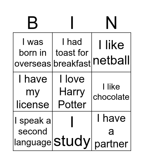 Untitled Bingo Card