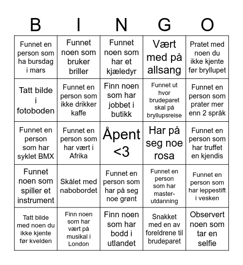 Bryllup Kristina + Anders - 1 Bingo Card